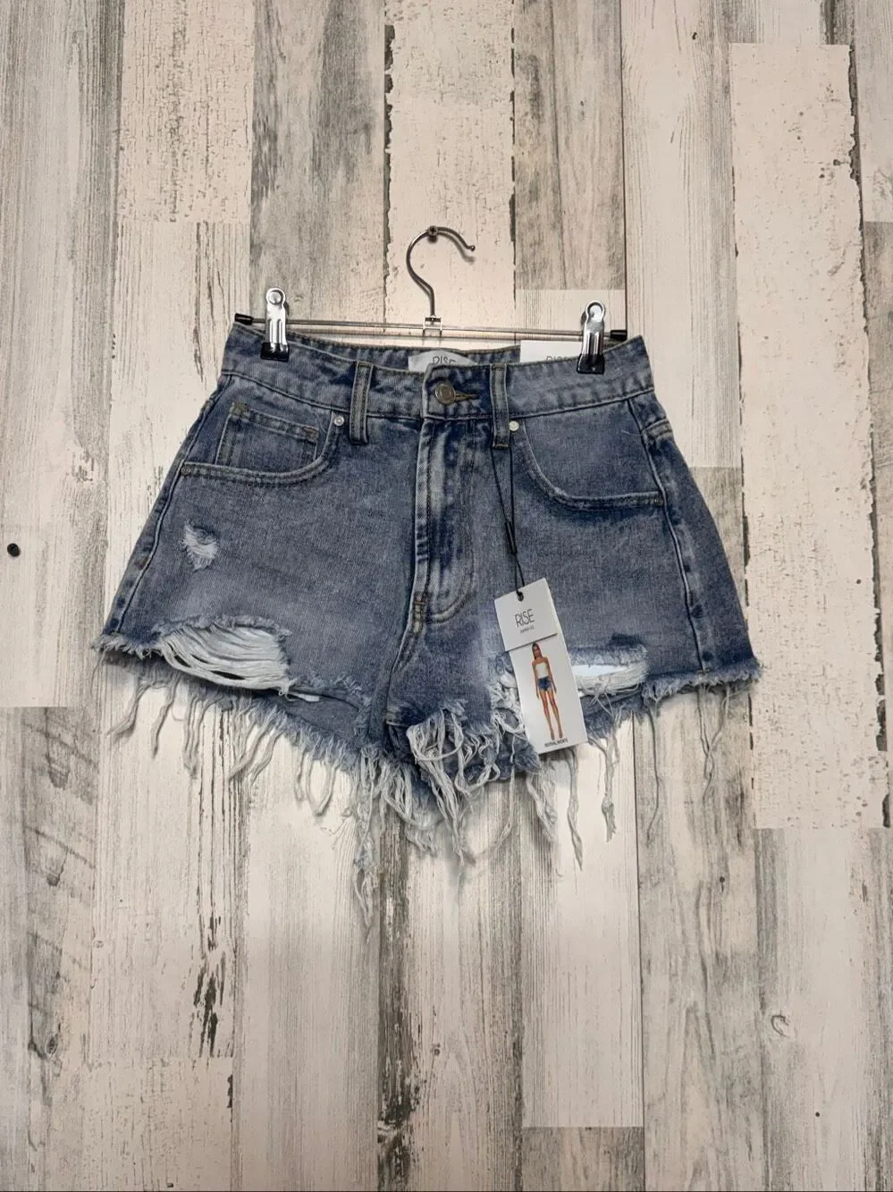 RISE Supply Co Distressed Frayed Acid Wash Denim Shorts Womens Size 5